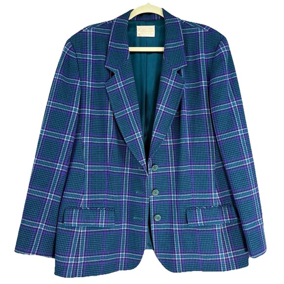 Women’s Pendleton‎ Wool Purple Teal Plaid Plus Size 18 Button Closure Business - Picture 1 of 6